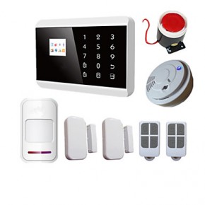 IOS Android APP LCD Smart Touch Wireless Wired GSM PSTN SMS Home Security Voice Burglar Alarm System With Smoke Detector  